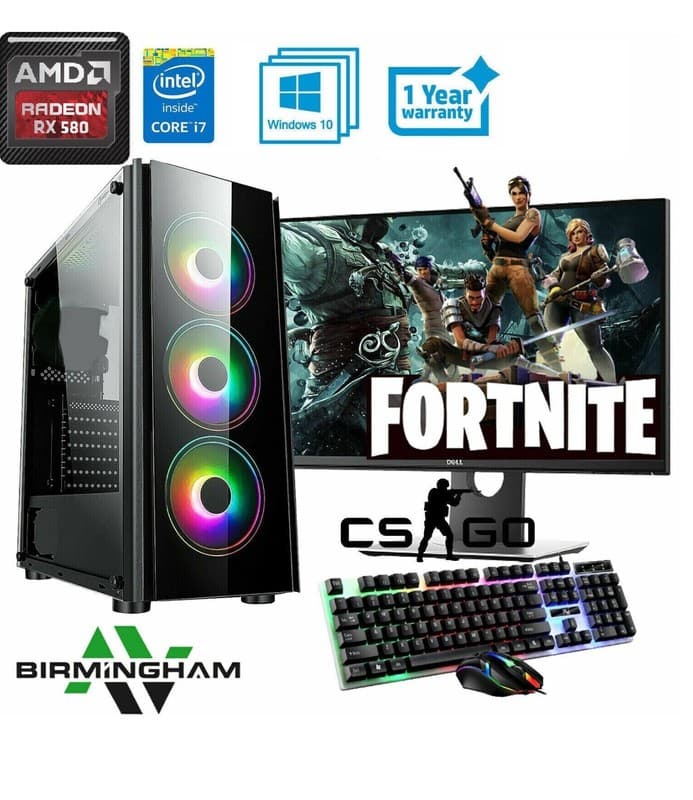 Gaming PC Bundle Intel Quad Core i7 Fast Computer 16GB 1TB / RX 580 8GB / win 11