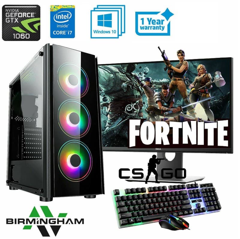 GAMING PC BUNDLE 27" INCH QUAD CORE i7 NVIDIA GTX 1060 6GB WIN 11 WIFI SSD+HDD